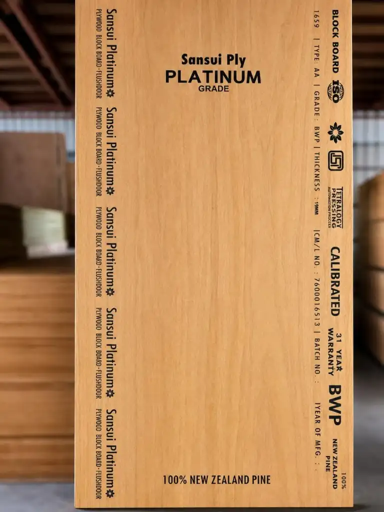 Sansui Platinum grade block board — 100% New Zealand pine, BWP, 19 mm