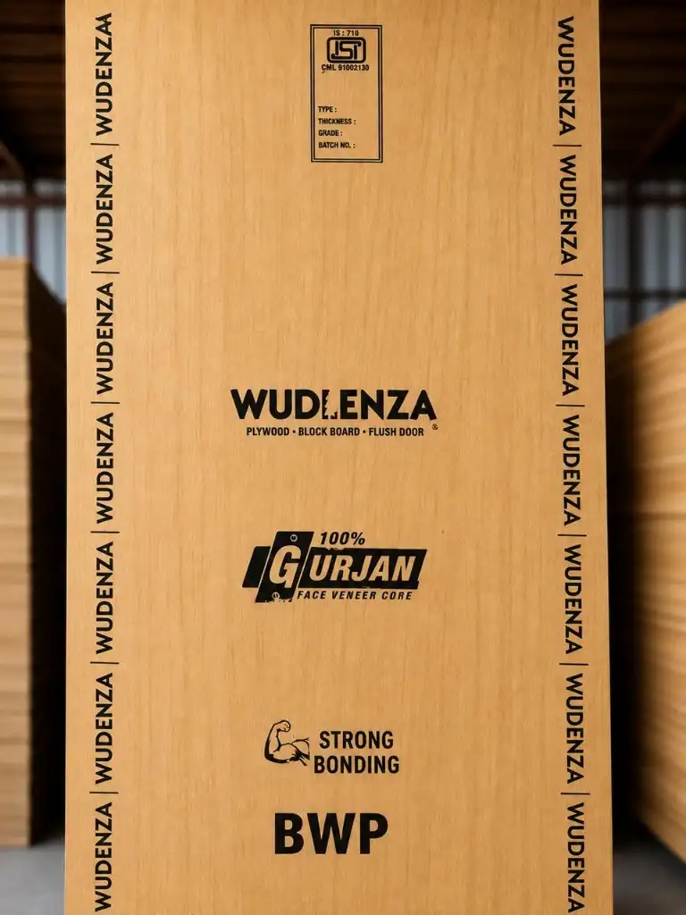 Wudlenza BWP plywood sheet with Gurjan face veneer core and IS-710 stamp
