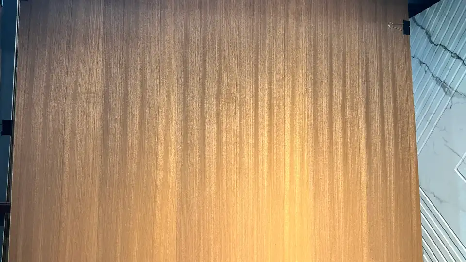 Natural wood veneer sheets displayed in the showroom